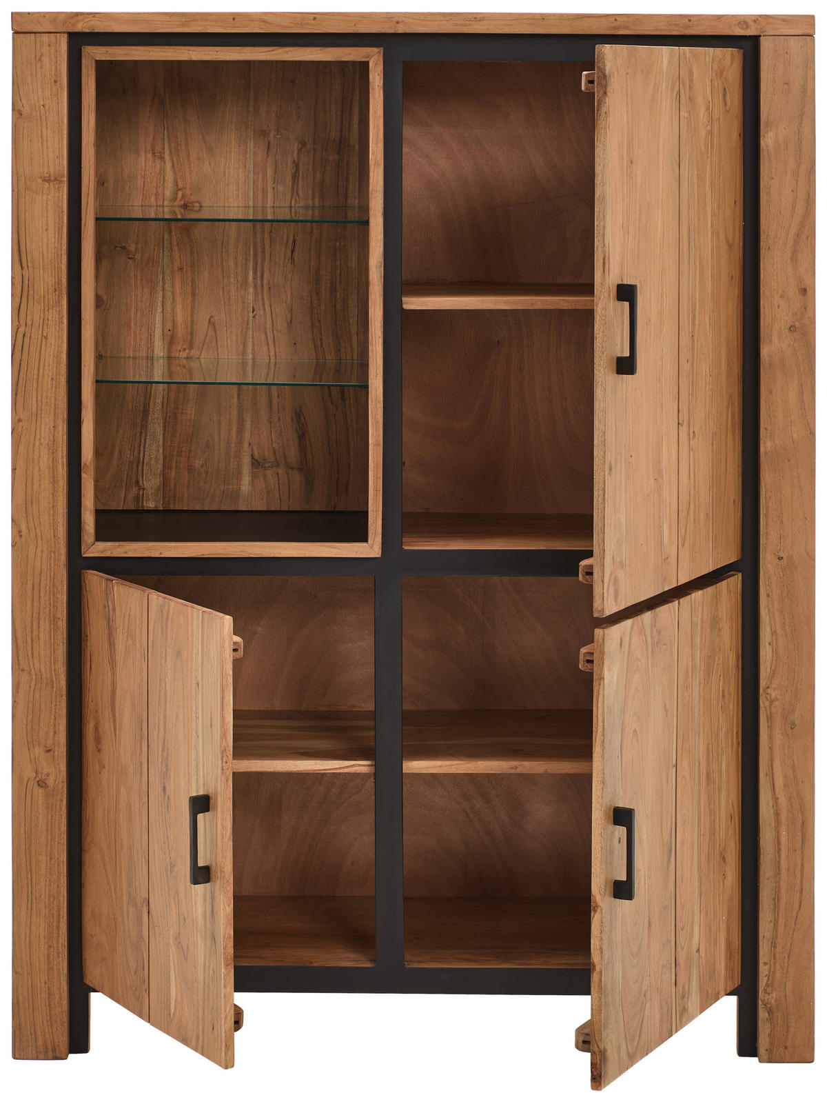 HIGHBOARD  in 115/150/40 cm  - Schwarz/Akaziefarben, Natur, Glas/Holz (115/150/40cm) - Livetastic