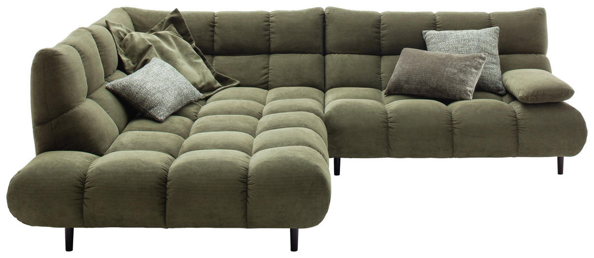 ECKSOFA Feincord Waldgrün  - Waldgrün/Schwarz, Design, Holz/Textil (215/288cm) - Pure Home Lifestyle