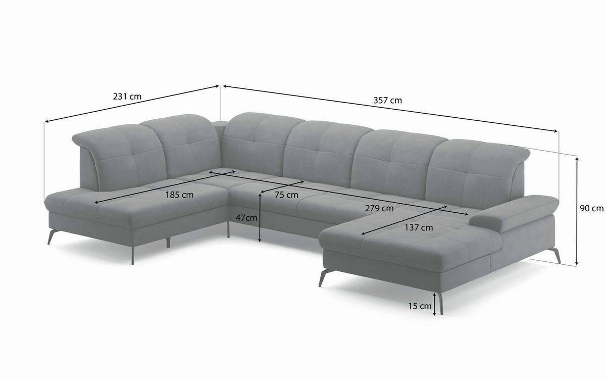 WOHNLANDSCHAFT in Flachgewebe Creme  - Creme/Schwarz, KONVENTIONELL, Textil/Metall (231/357/185cm) - Sit & More