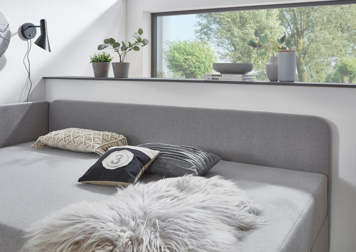 LIEGE Flachgewebe Hellgrau  - Eichefarben/Hellgrau, Design, Holz/Textil (90/200cm) - home24