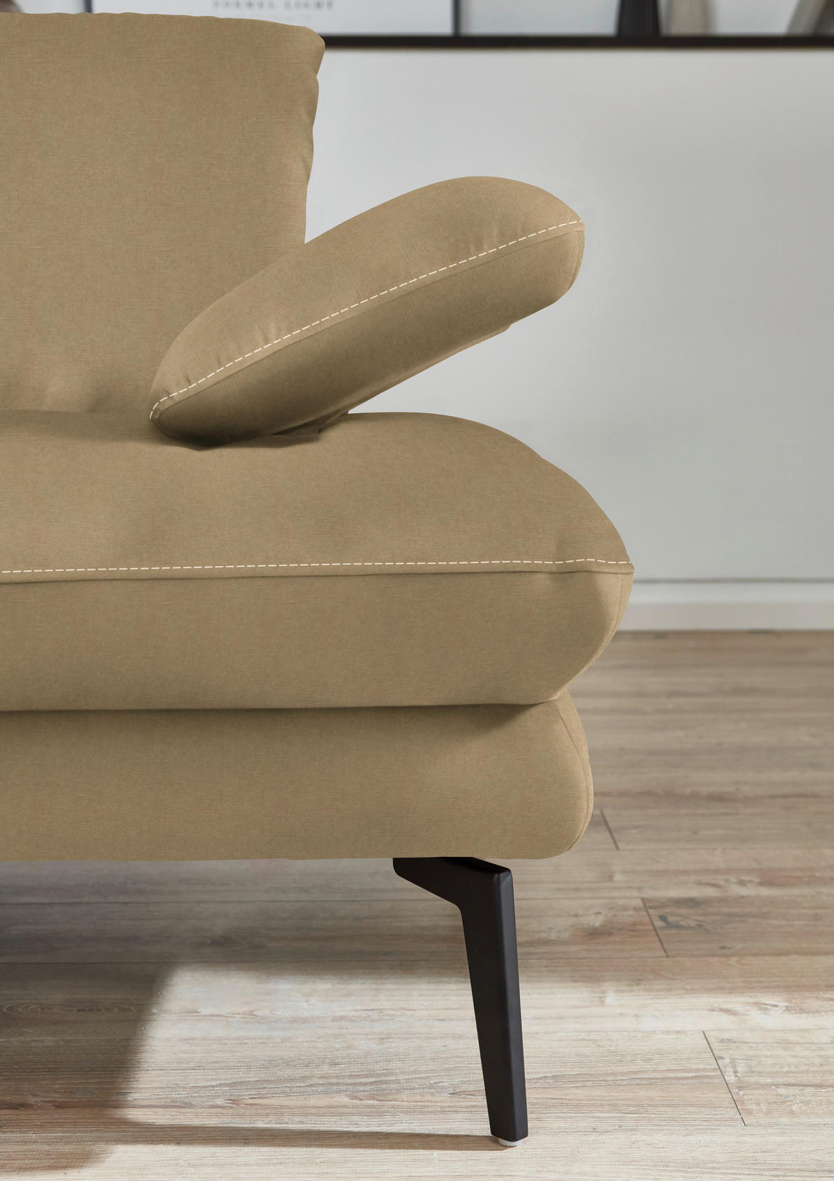 3-SITZER-SOFA in Velours Cappuccino  - Beige/Schwarz, Design, Textil/Metall (222/89/104cm) - Dieter Knoll