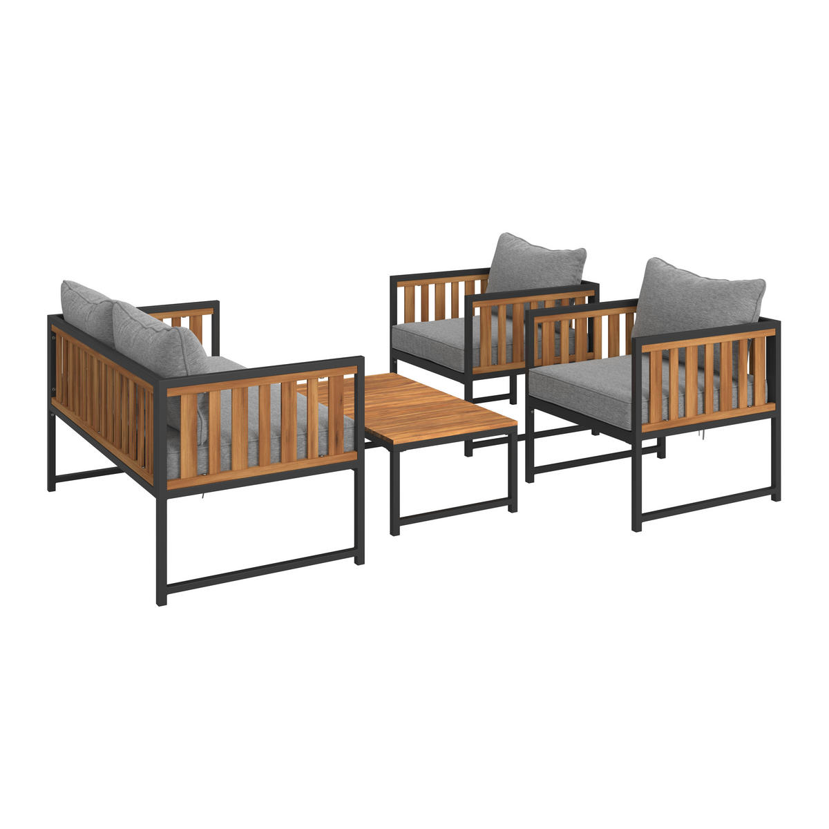 LOUNGEGARNITUR   Akazie massiv Eisen  - Schwarz/Akaziefarben, MODERN, Holz/Textil - Beldano