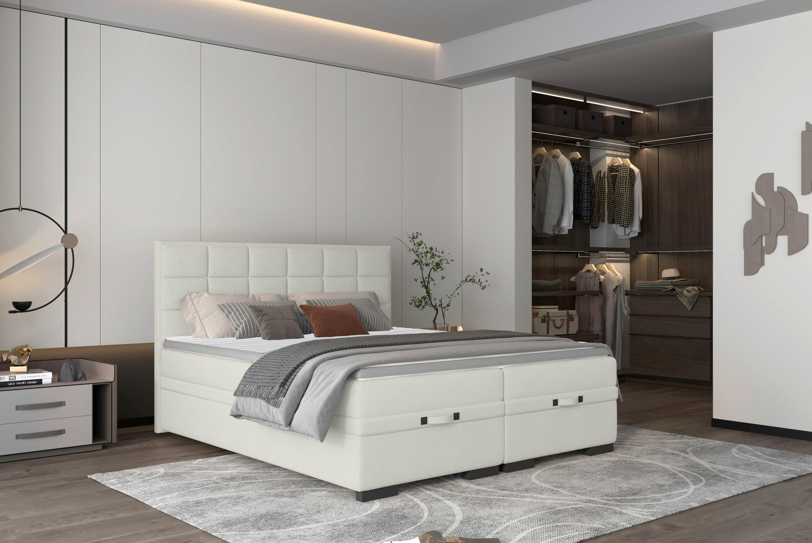 BOXSPRINGBETT 180/200 cm  in Creme  - Creme/Schwarz, KONVENTIONELL, Kunststoff/Textil (180/200cm) - home24
