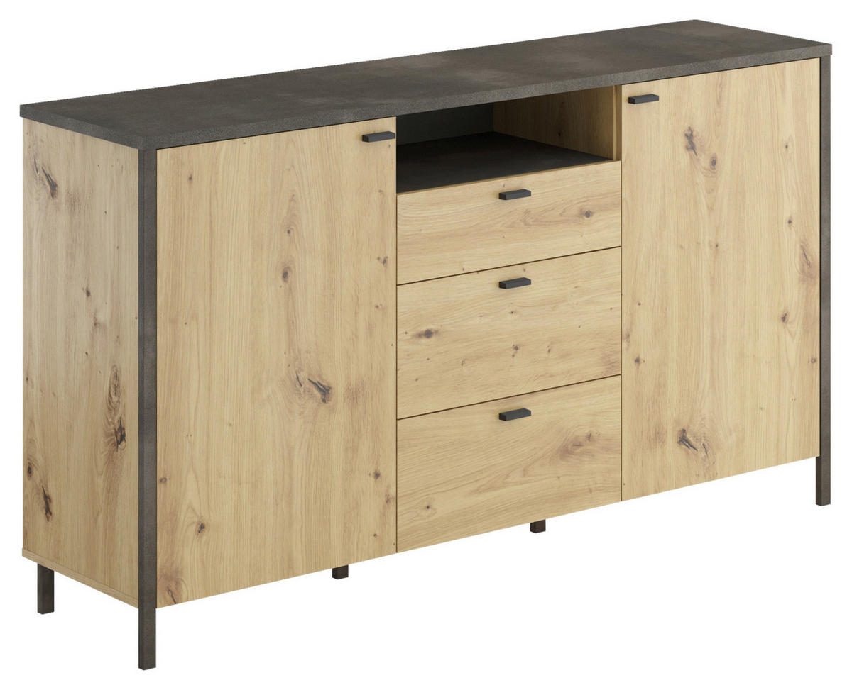 SIDEBOARD  in 164/92/41 cm  - Schwarz/Eiche Artisan, KONVENTIONELL, Holzwerkstoff/Kunststoff (164/92/41cm) - MID.YOU