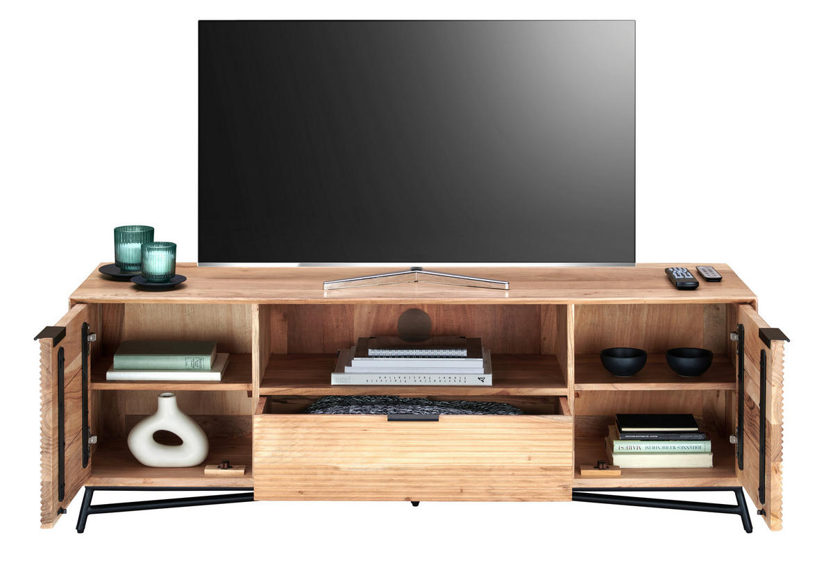 Comodă Joasă 145/50/40 cm  - negru/culoare lemn acacia, Trend, metal/lemn (145/50/40cm) - Ambia Home