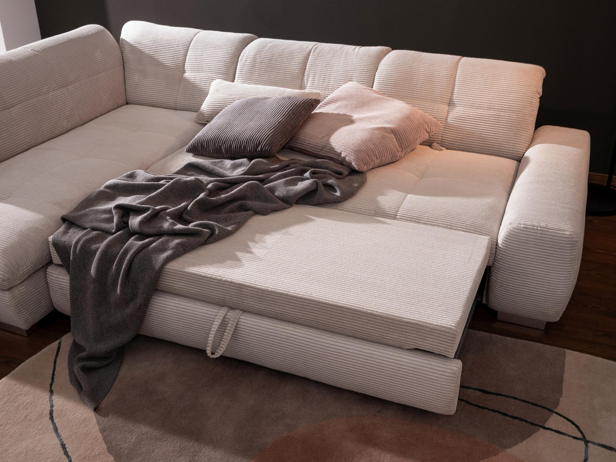 ECKSOFA Hellgrau Cord  - Chromfarben/Hellgrau, Design, Kunststoff/Textil (212/292cm) - SetOne by Musterring