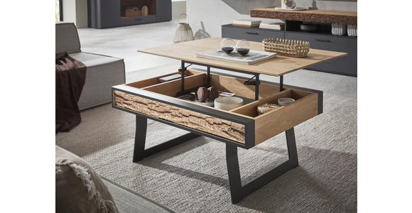 COUCHTISCH Kerneiche vollmassiv 105/75/47 cm rechteckig Anthrazit, Eichefarben - Eichefarben/Anthrazit, Design, Holz/Metall (105/75/47cm) - Valnatura