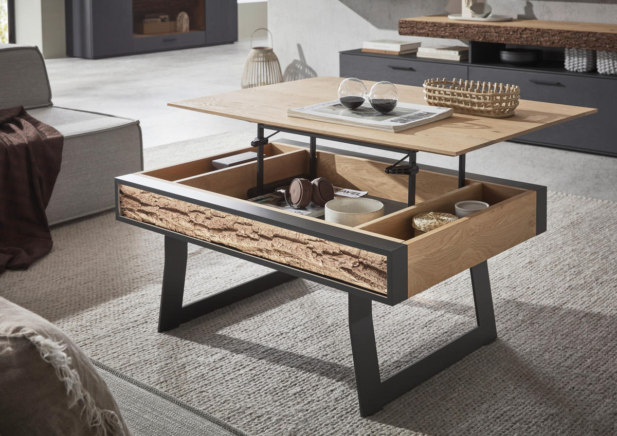 COUCHTISCH Kerneiche vollmassiv 105/75/47 cm rechteckig Anthrazit, Eichefarben  - Eichefarben/Anthrazit, Design, Holz/Metall (105/75/47cm) - Valnatura