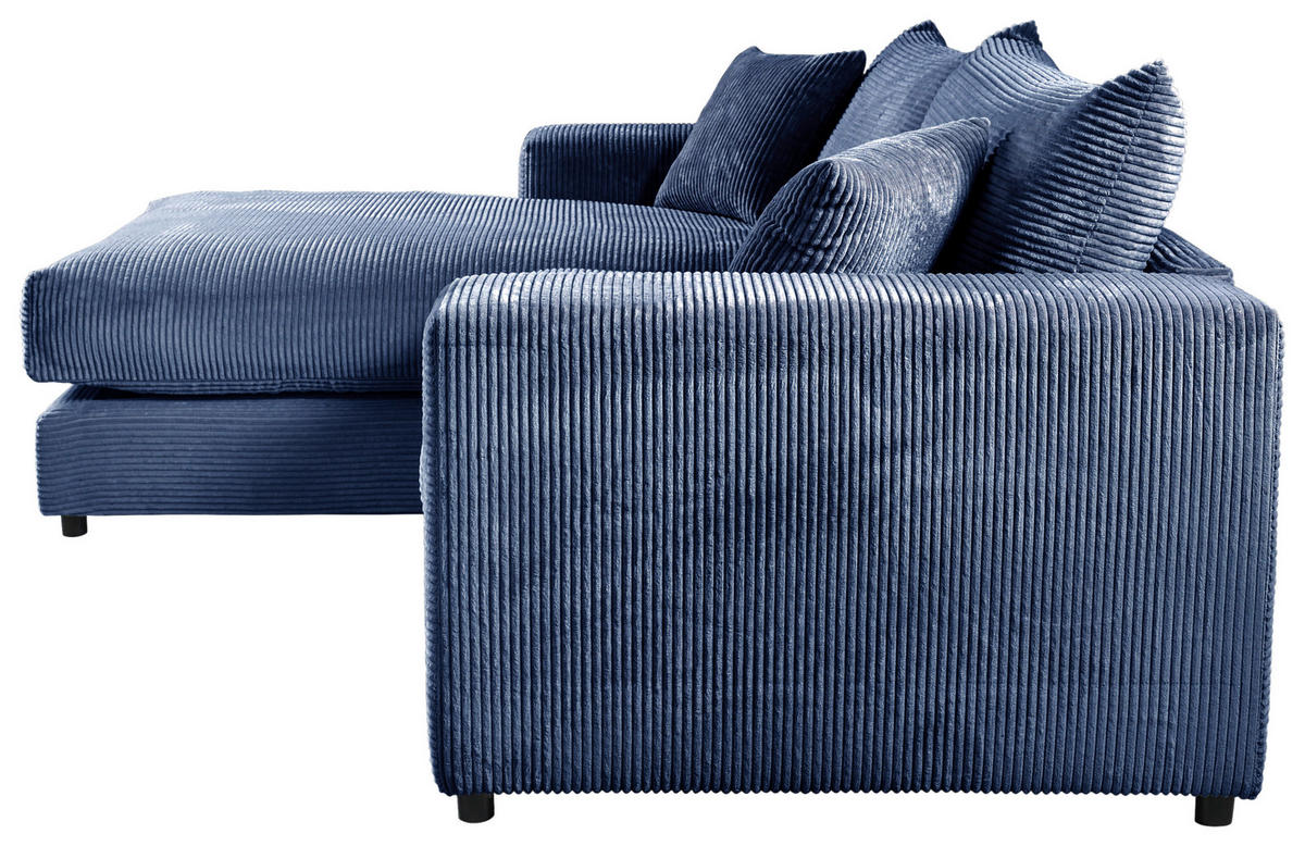 ECKSOFA FUNNY S Blau Cord, Velours  - Blau/Schwarz, Basics, Kunststoff/Textil (180/265cm) - Livetastic