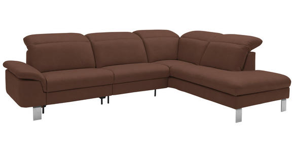 ECKSOFA in Echtleder Braun  - Edelstahlfarben/Braun, Design, Leder/Metall (309/233cm) - Dieter Knoll