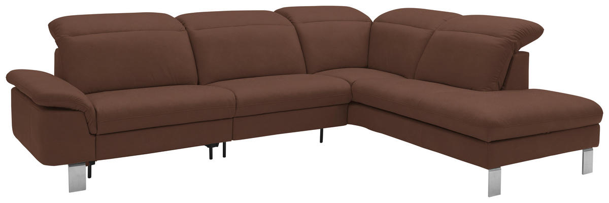 ECKSOFA in Echtleder Braun  309/233 cm  - Edelstahlfarben/Braun, Design, Leder/Metall (309/233cm) - Dieter Knoll
