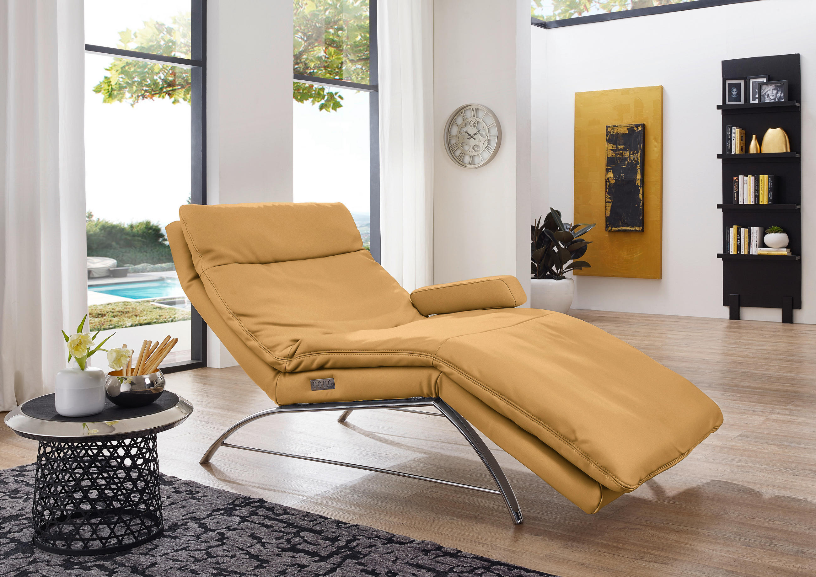 RELAXLIEGE in Echtleder Currygelb  - Currygelb/Alufarben, Basics, Leder (95/91/170cm) - Chilliano