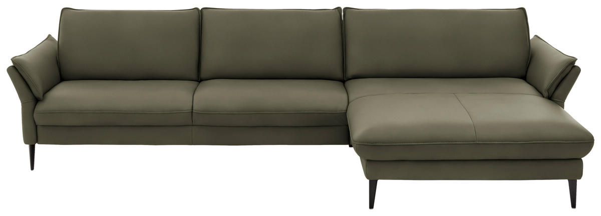 ECKSOFA in Echtleder Grau, Grün  - Schwarz/Grau, Design, Leder/Metall (334/172cm) - Hukla