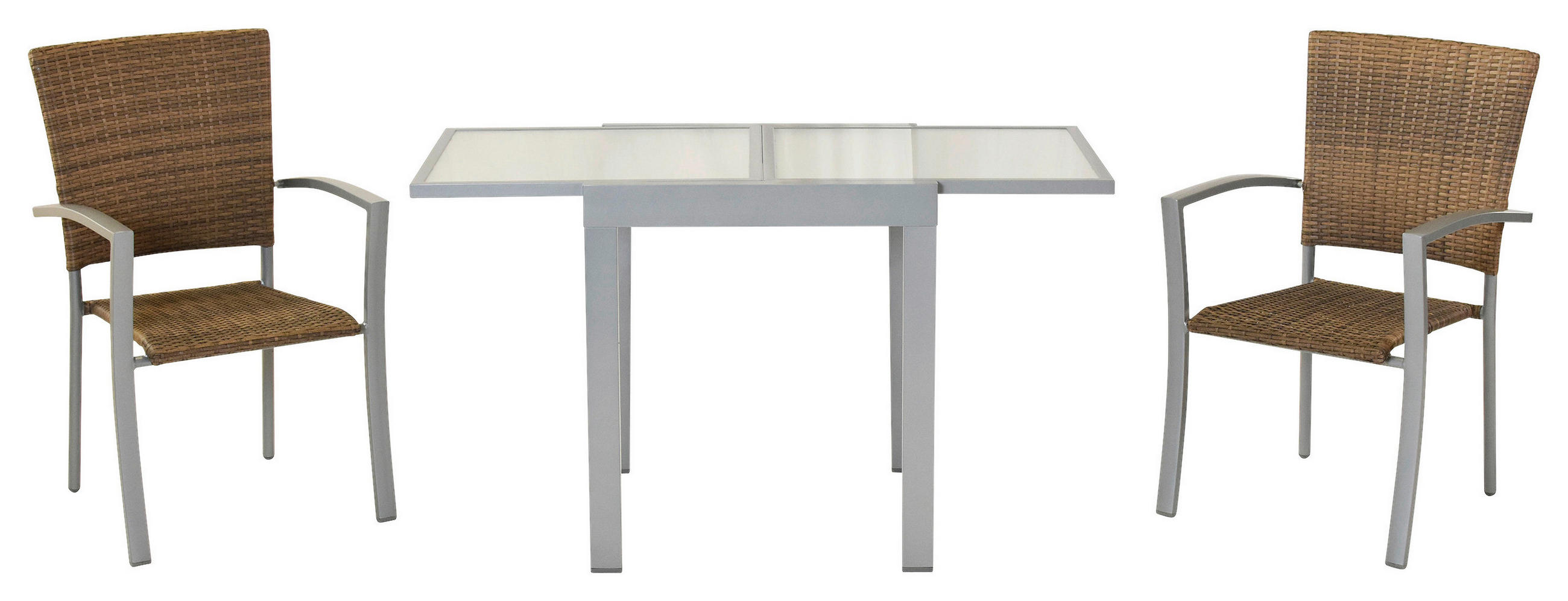 BALKONSET  3-teilig  - Silberfarben/Naturfarben, MODERN, Kunststoff/Metall - Gardenson