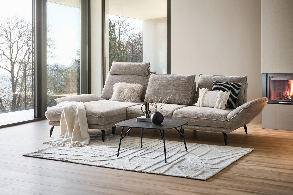 ECKSOFA Beige Mikrofaser  - Beige/Schwarz, Design, Textil/Metall (170/325cm) - Novel