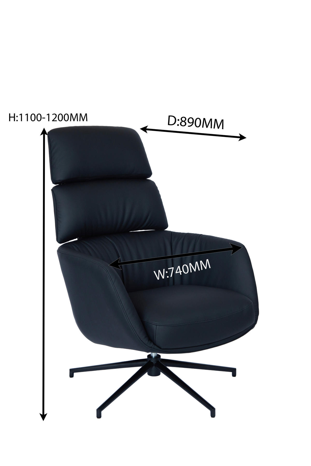 RELAXSESSELSET Echtleder Hocker, Kopfteilverstellung    - Schwarz, Design, Leder/Metall (73/110/87cm) - Dieter Knoll