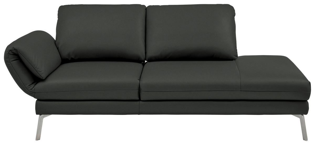 RÉCAMIERE Echtleder Dunkelgrau  - Chromfarben/Dunkelgrau, Design, Leder/Metall (209/85-109/95-16cm) - Dieter Knoll