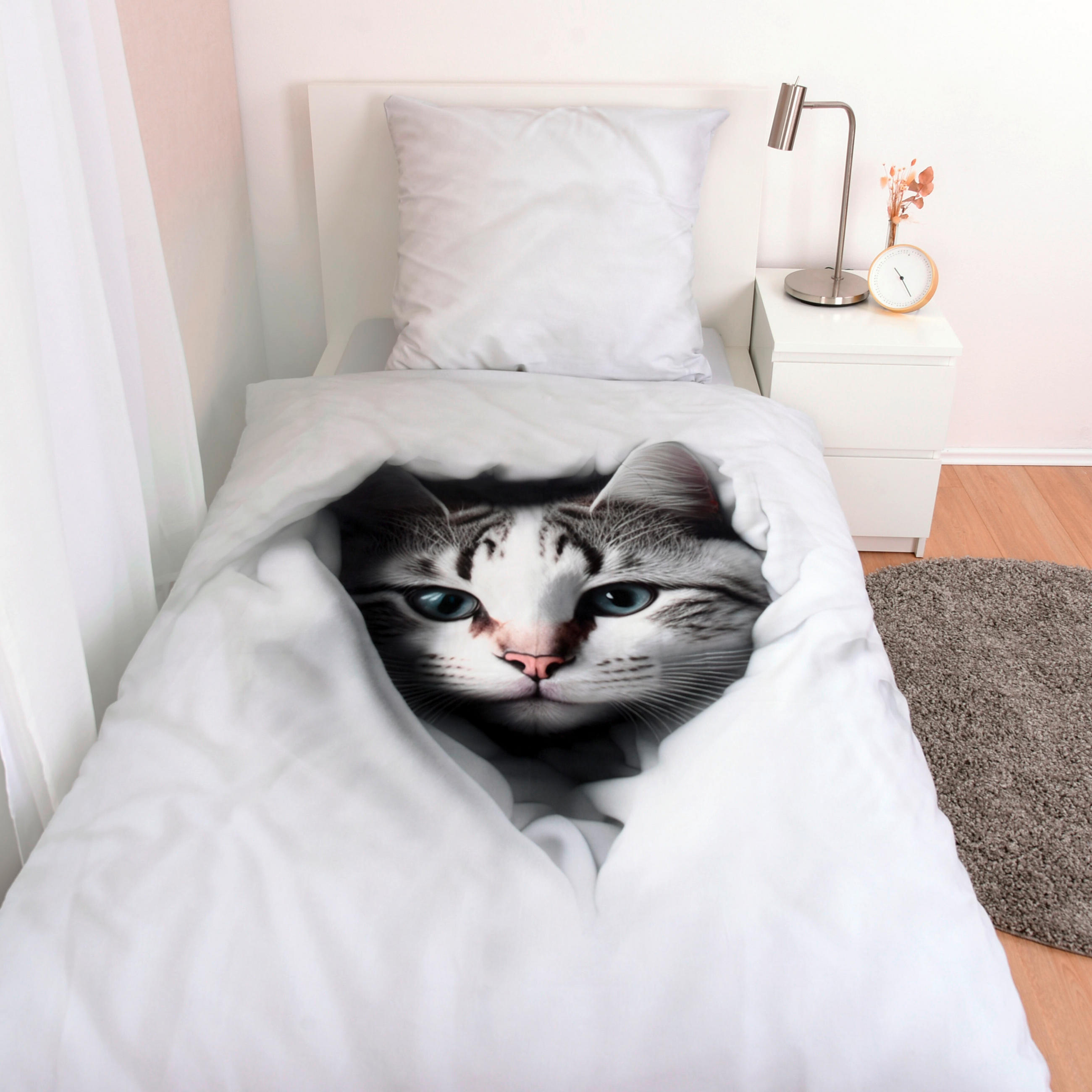 JUGENDBETTWÄSCHE KATZE Renforcé 135/200 cm  - Schwarz/Weiß, Basics, Textil (135/200cm) - Herding