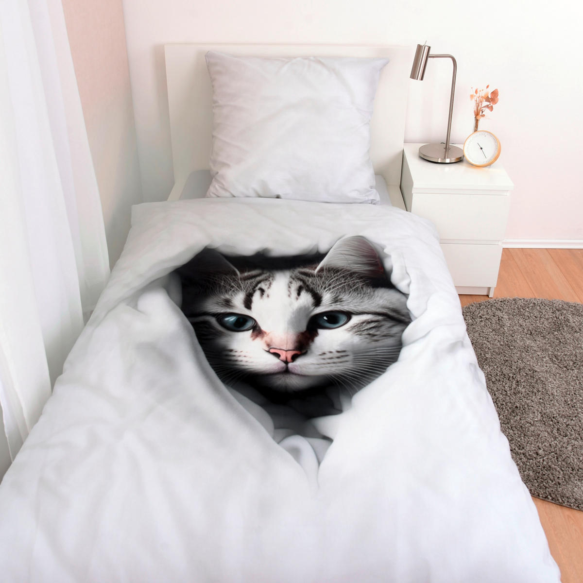 JUGENDBETTWÄSCHE KATZE Renforcé 135/200 cm  - Schwarz/Weiß, Basics, Textil (135/200cm) - Herding