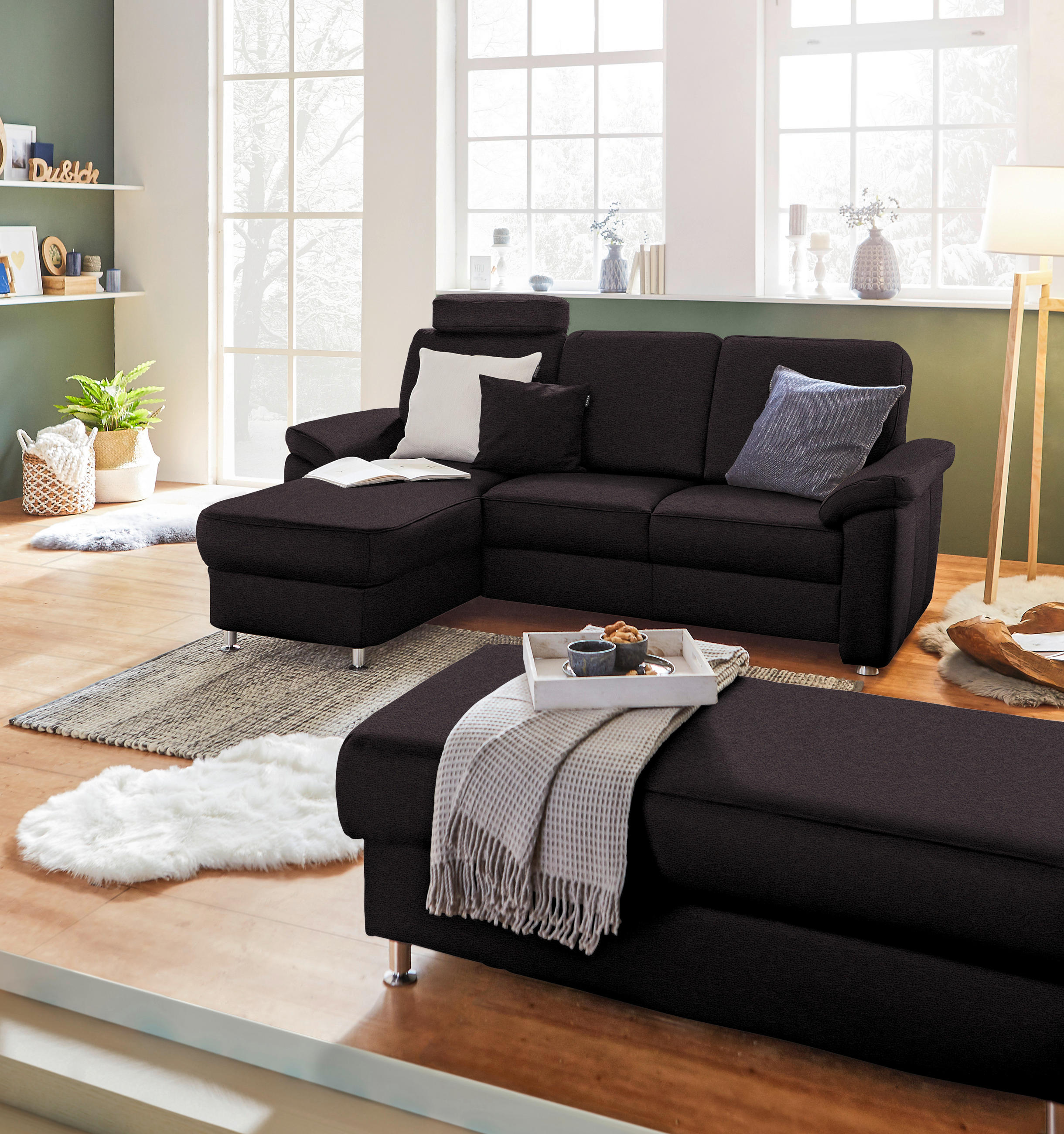 ECKSOFA in Flachgewebe Anthrazit  - Chromfarben/Anthrazit, Konventionell, Textil/Metall (163/220cm) - Beldomo System