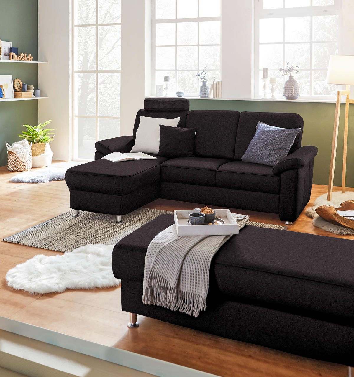 ECKSOFA in Flachgewebe Anthrazit  - Chromfarben/Anthrazit, Konventionell, Textil/Metall (163/220cm) - Beldomo System