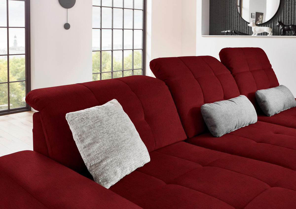 ECKSOFA in Flachgewebe Kirschrot  - Schwarz/Kirschrot, Design, Textil/Metall (190/309cm) - Beldomo Style