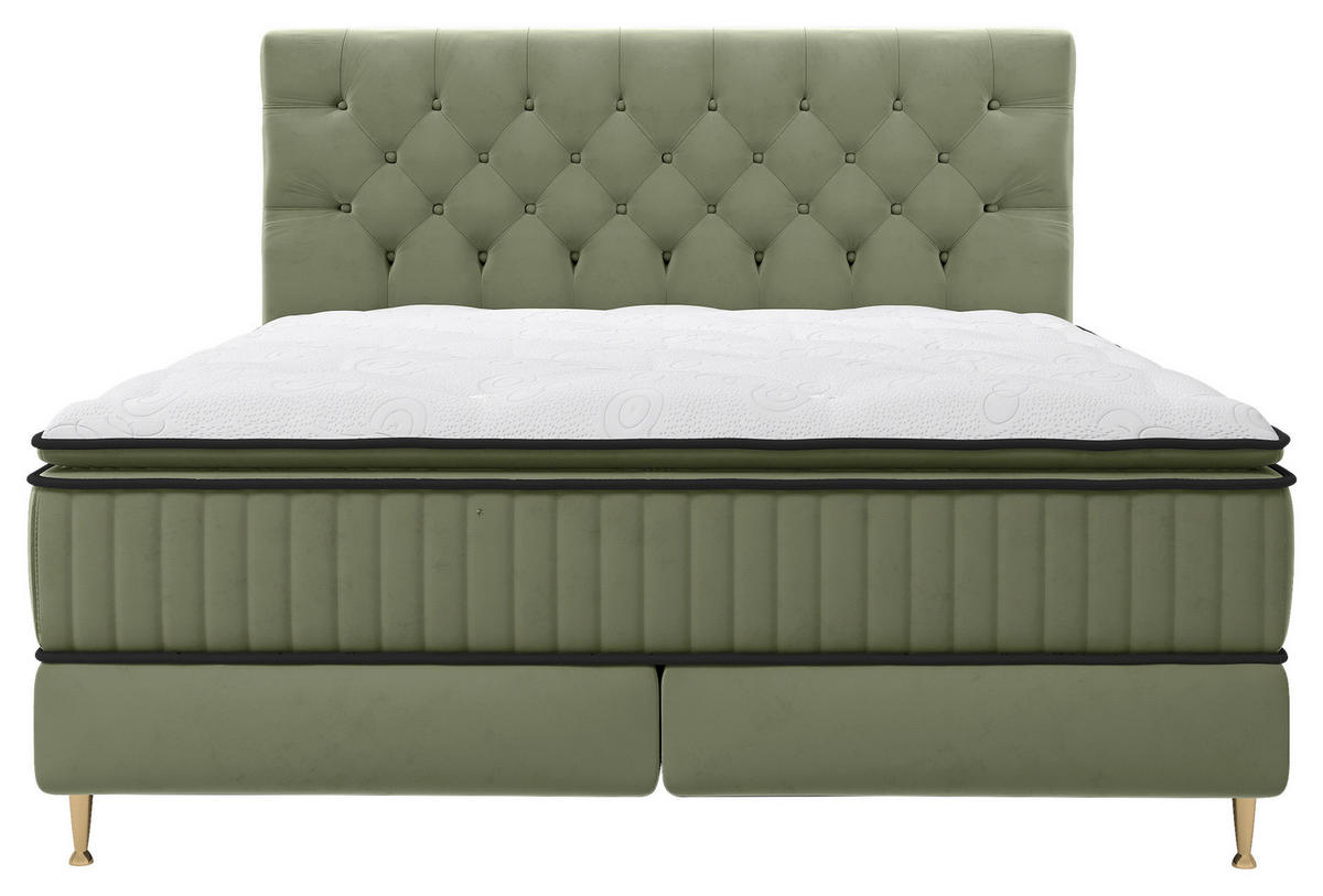 BOXSPRINGBETT 180/200 cm  in Grün  - Goldfarben/Grün, Design, Textil/Metall (180/200cm) - Boxxx