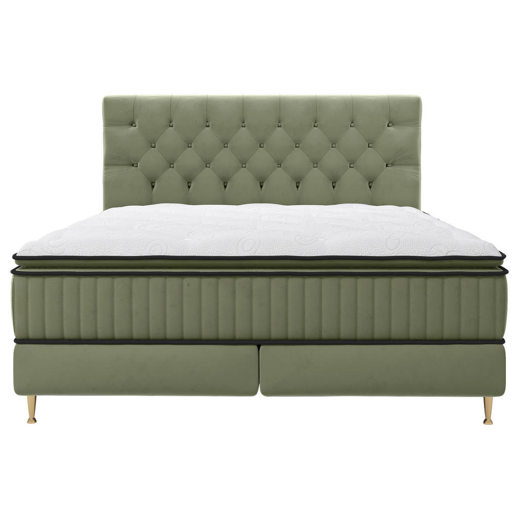 Thumbnail - Boxxx Boxspringbett, Grün, Textil, 7-Zonen, Höhe ca. 34 cm, 180x200 cm, Matratze, gepolstertes Kopfteil, Federkernmatrat...