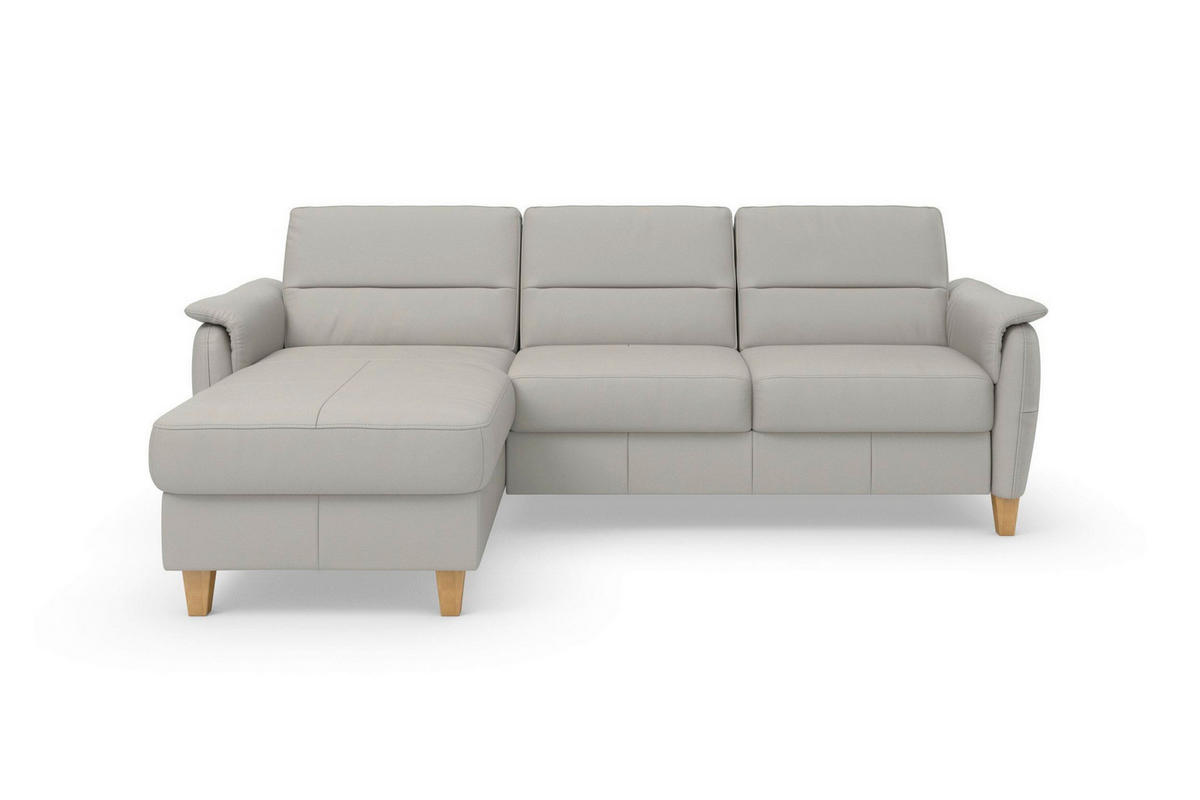 ROHOVÁ SEDAČKA, koža, svetlosivá - farba duba/svetlosivá, Basics, koža/drevo (163/244cm) - Sit & More