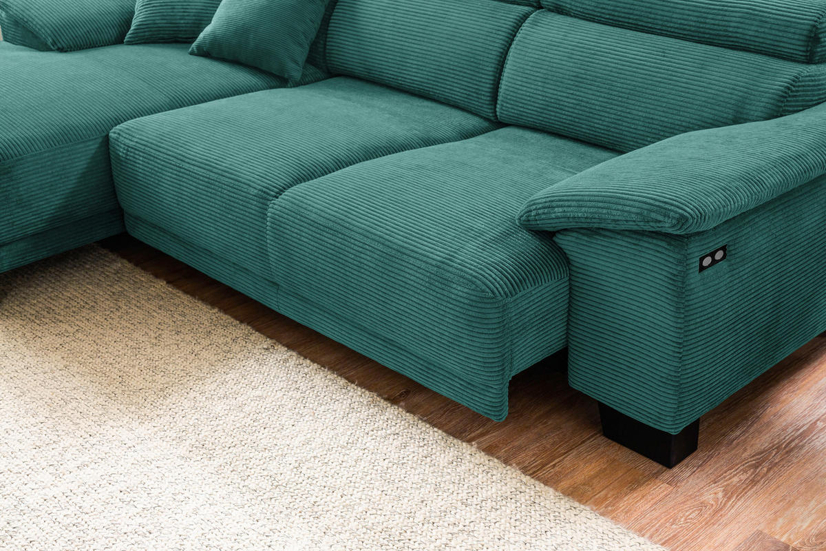 ECKSOFA in Cord Waldgrün  - Waldgrün/Schwarz, Design, Holz/Textil (174/270cm) - Pure Home Lifestyle