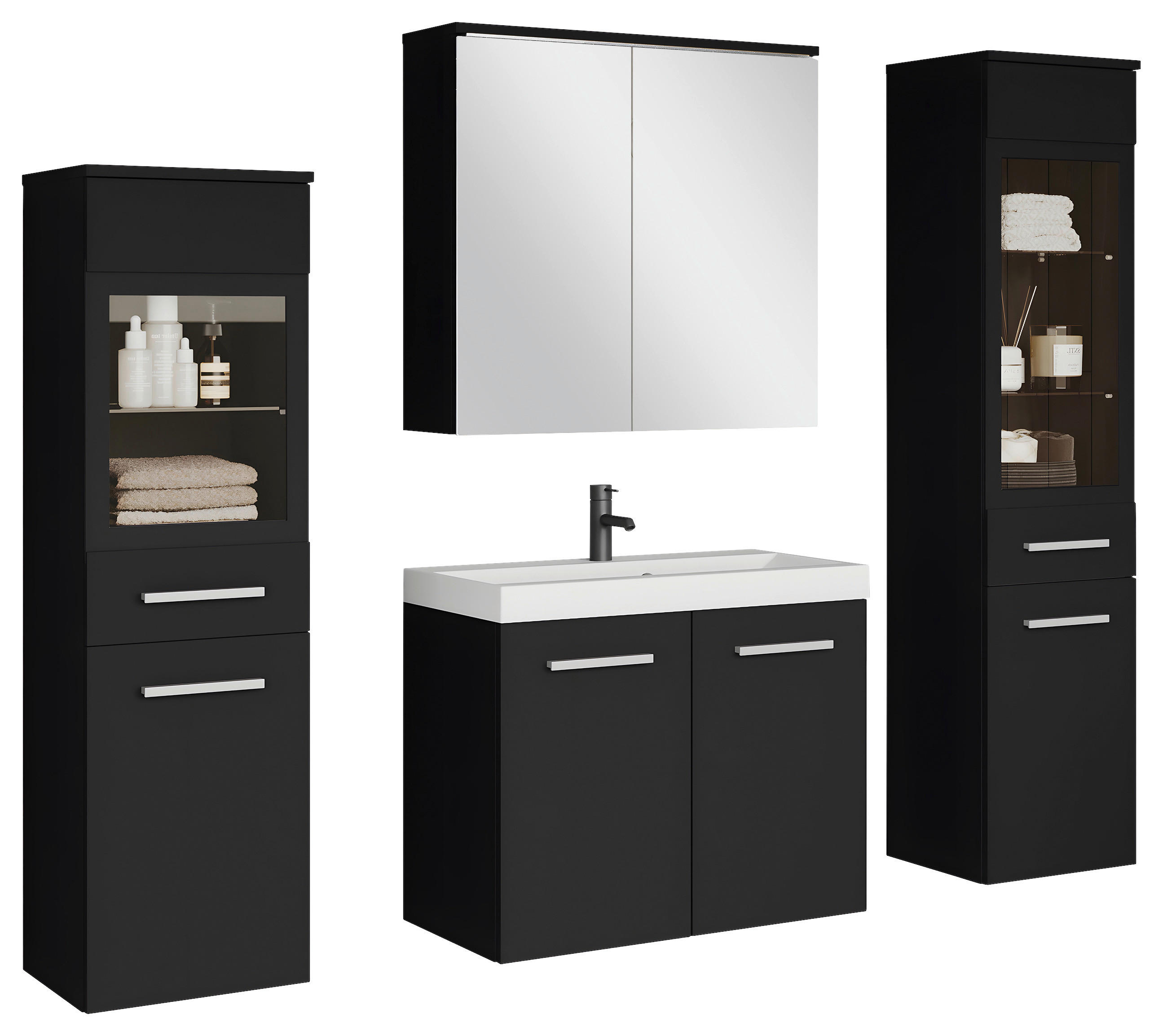 BADEZIMMER 5-teilig  in 120 cm  - Silberfarben/Schwarz, LIFESTYLE, Glas/Keramik (120cm) - P & B