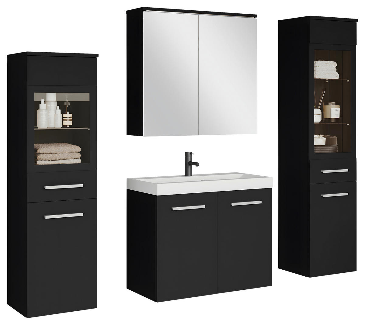 BADEZIMMER 5-teilig  in 120 cm  - Weiss/Silberfarben, Lifestyle, Glas/Keramik (120cm) - P & B