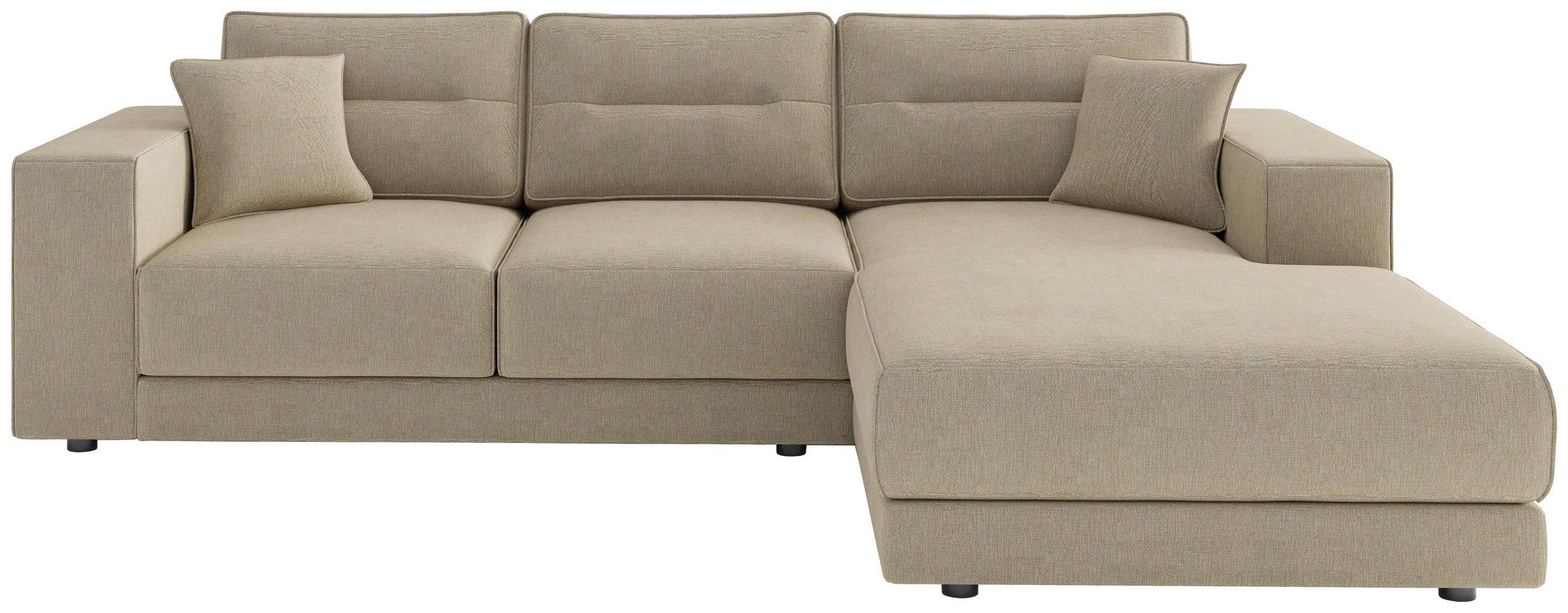 ECKSOFA Beige Flachgewebe  - Champagner/Edelstahlfarben, Design, Kunststoff/Textil (272/195cm) - Livetastic