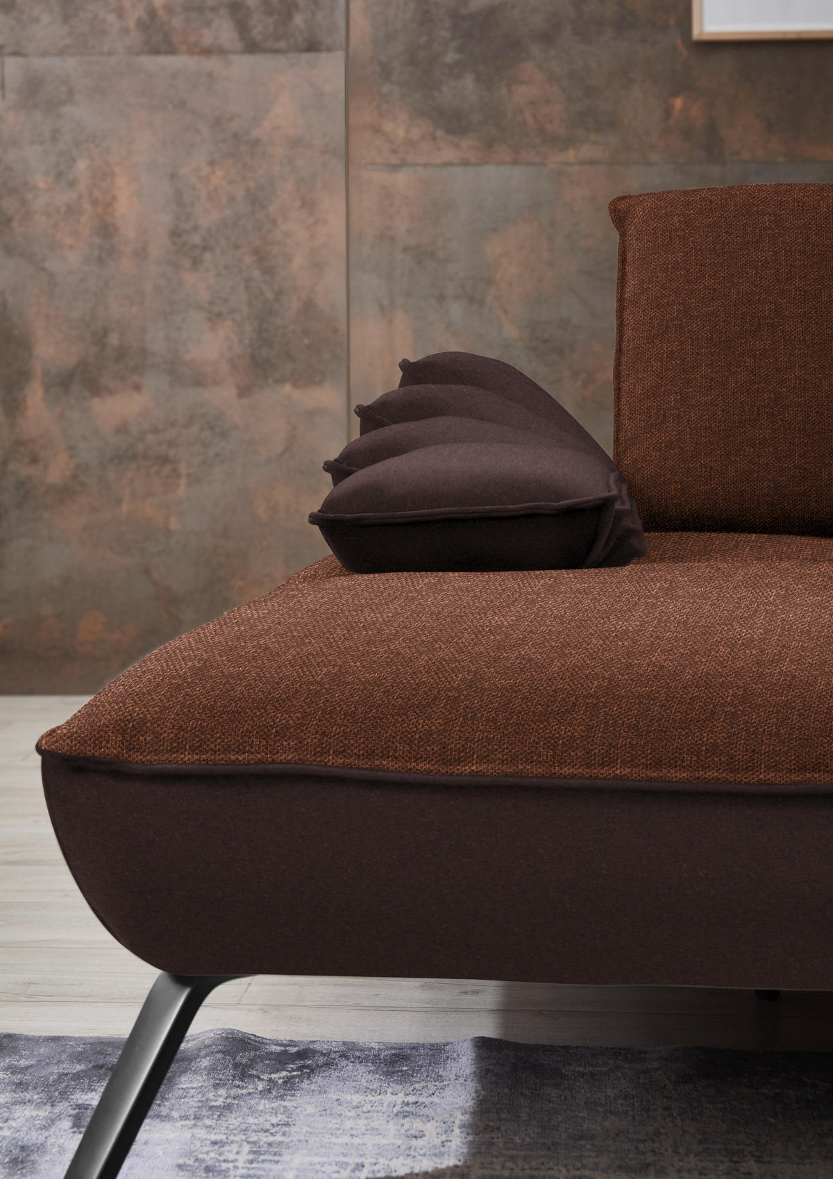 ECKSOFA in Flachgewebe Kupferfarben  - Schwarz/Kupferfarben, Design, Textil/Metall (191/301cm) - Moderano