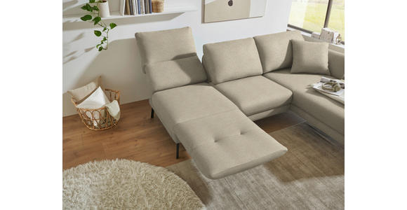 ECKSOFA  in Flachgewebe Beige Armteilverstellung, Relaxfunktion, Drehsitzfunktion  255-365/175-224 cm  - Beige/Schwarz, Design, Textil/Metall (255-365/175-224cm) - Dieter Knoll