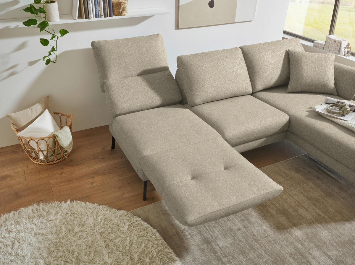 ECKSOFA Flachgewebe Beige  - Beige/Schwarz, Design, Textil/Metall (255-365/175-224cm) - Dieter Knoll