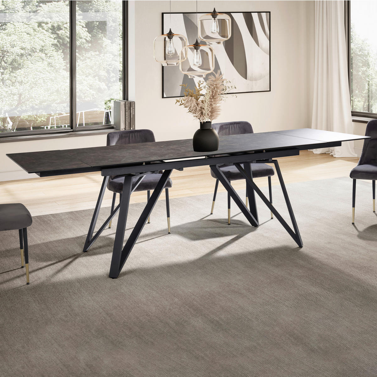 ESSTISCH in Keramik 180/95/76 cm  - Schwarz, Design, Keramik/Metall (180/95/76cm) - MID.YOU