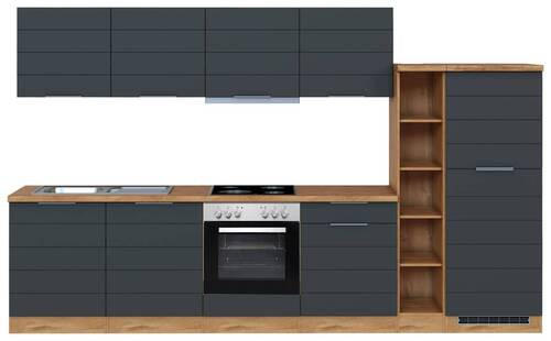 KÜCHENBLOCK 330 cm   in Grau, Eiche Wotan  - Eiche Wotan/Grau, Design, Holzwerkstoff/Metall (330cm) - Held