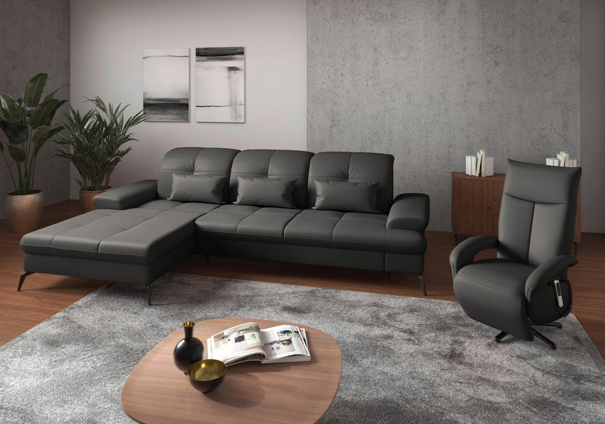 ECKSOFA in Echtleder Anthrazit  - Anthrazit/Schwarz, Konventionell, Leder/Metall (185/279cm) - Sit & More