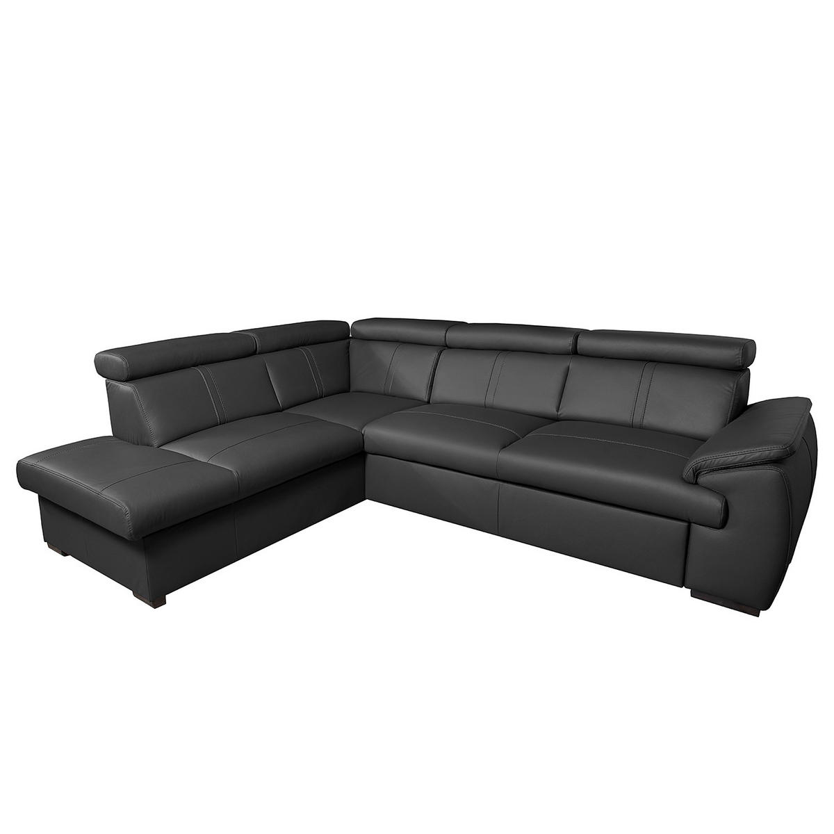 ECKSOFA Schwarz Echtleder  - Wengefarben/Schwarz, Design, Leder/Holz (211/265cm) - Livetastic