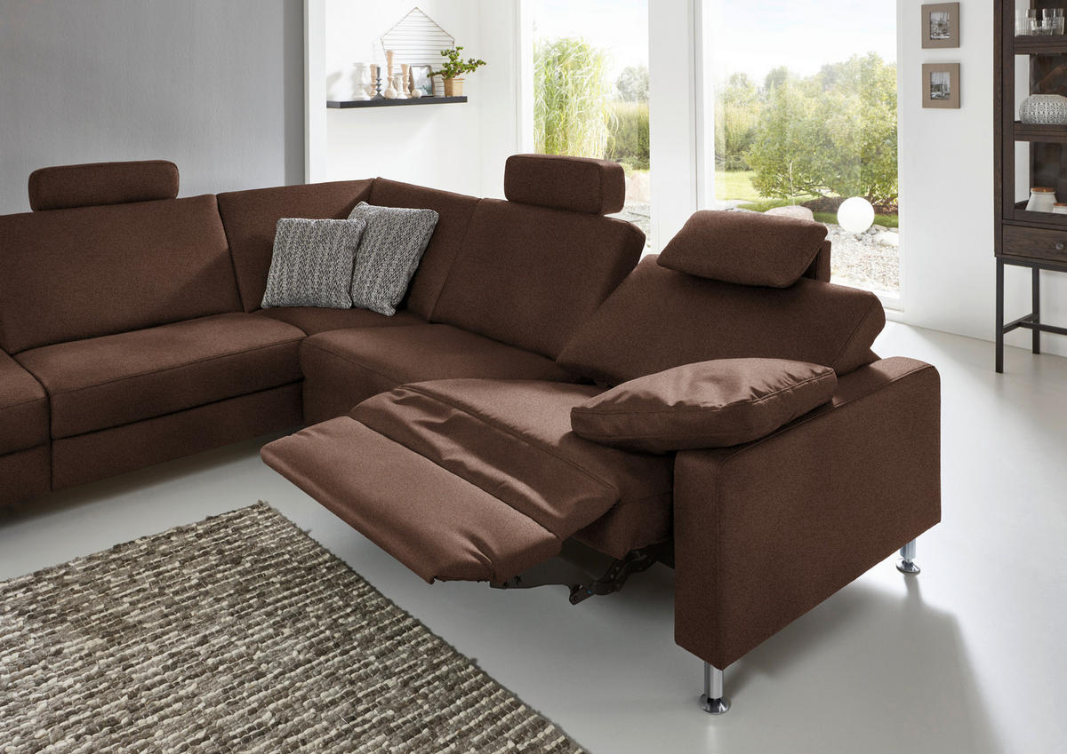 ECKSOFA in Mikrofaser Dunkelbraun  242/275 cm  - Dunkelbraun/Alufarben, Design, Textil/Metall (242/275cm) - Dieter Knoll