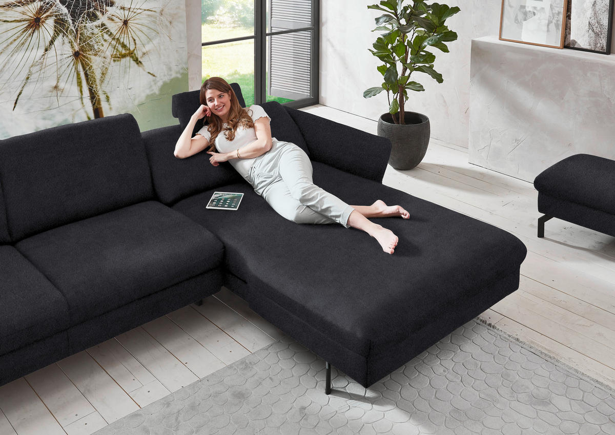 ECKSOFA in Velours Anthrazit  - Anthrazit/Schwarz, Design, Textil/Metall (306/179cm) - Beldomo System