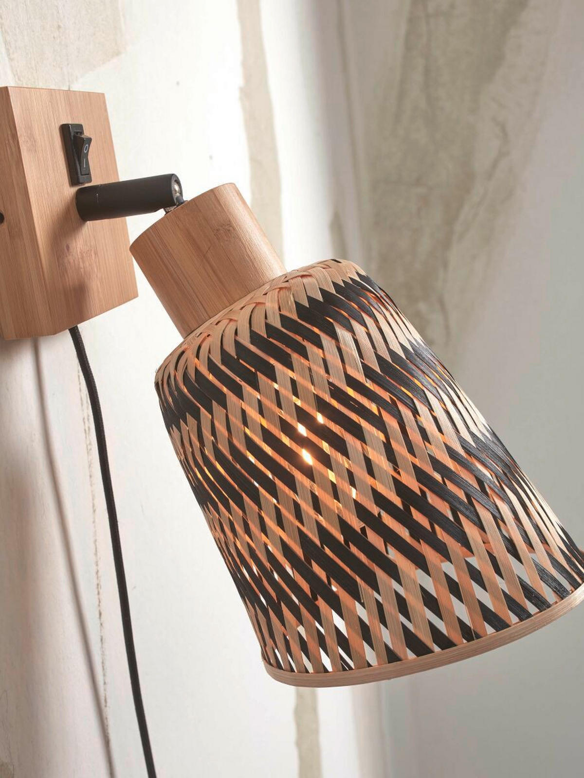WANDLEUCHTE - Schwarz/Naturfarben, Trend (15/15/22cm) - Good & Mojo