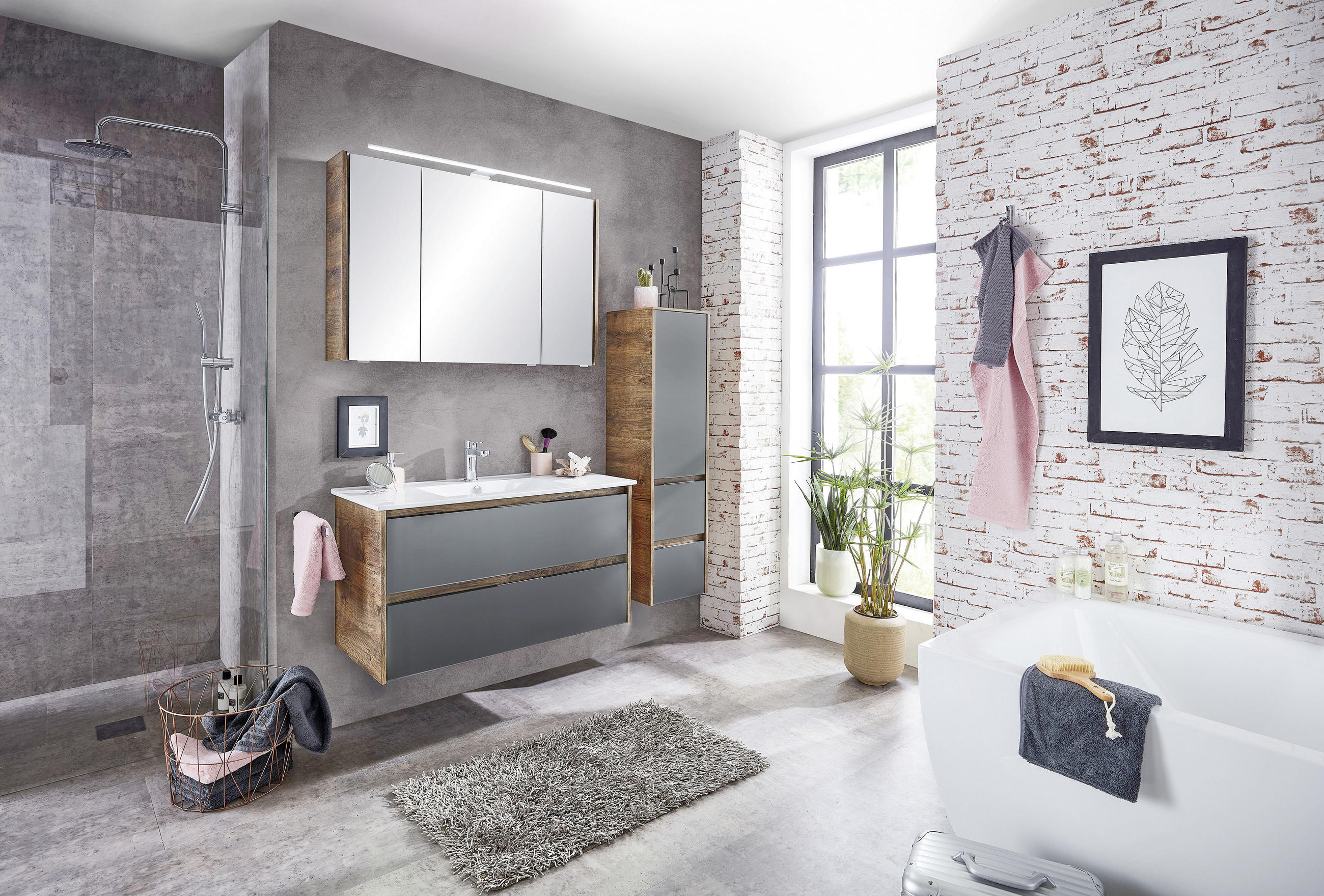 BADEZIMMER  in 105,5 cm  - Eichefarben/Weiß, Design, Keramik/Holzwerkstoff (105,5cm) - Sadena