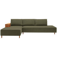 ECKSOFA in Flachgewebe Olivgrün  - Eichefarben/Olivgrün, Design, Holz/Textil (190/307cm) - Joka
