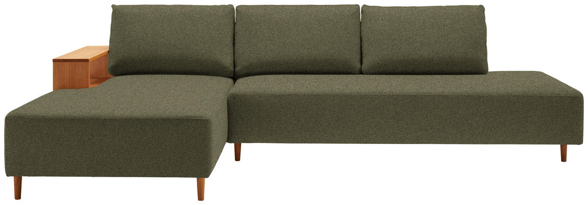 ECKSOFA in Flachgewebe Olivgrün  - Eichefarben/Olivgrün, Design, Holz/Textil (190/307cm) - Joka