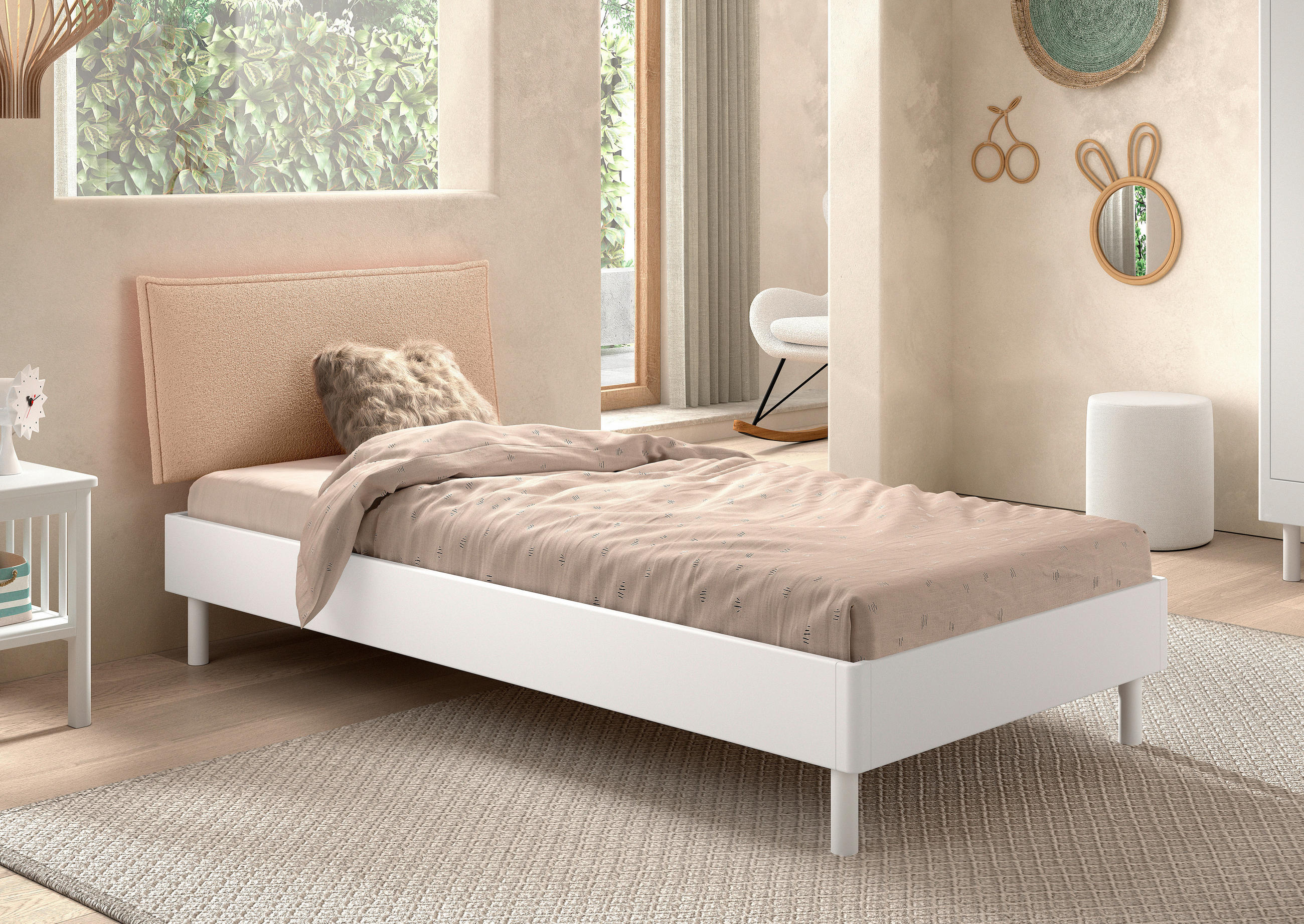 BETT 90/200 cm  in Weiß  - Beige/Weiß, MODERN, Holz/Textil (90/200cm) - MID.YOU
