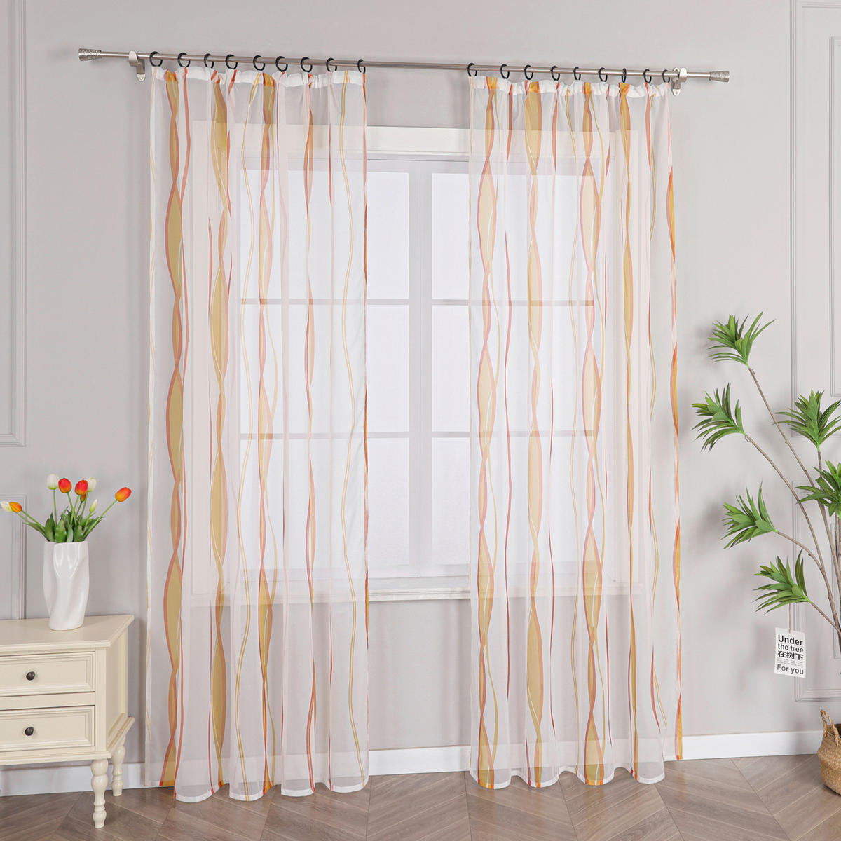 FERTIGVORHANG  transparent  140/225 cm   - Weiß Hochglanz/Orange, Basics, Textil (140/225cm) - Joyswahl