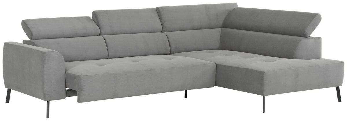 ECKSOFA in Feincord Hellgrau  - Hellgrau/Schwarz, Design, Textil/Metall (280/205cm) - MID.YOU