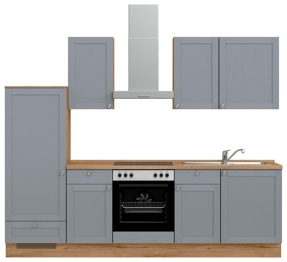 KÜCHENBLOCK Frame 270 cm  in Eichefarben, Blaugrau  - Edelstahlfarben/Eichefarben, MODERN, Holzwerkstoff/Metall (270cm) - Nobilia
